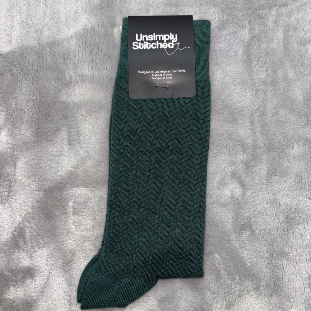 Unsimply Stitched Green Black Houndstooth Crew Socks Men  Size 8-12 NWT‎
